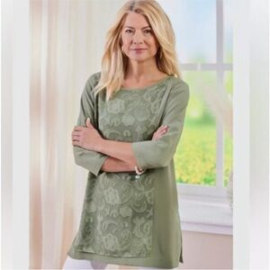 Soft Surroundings Sage Lace-Panel Tunic